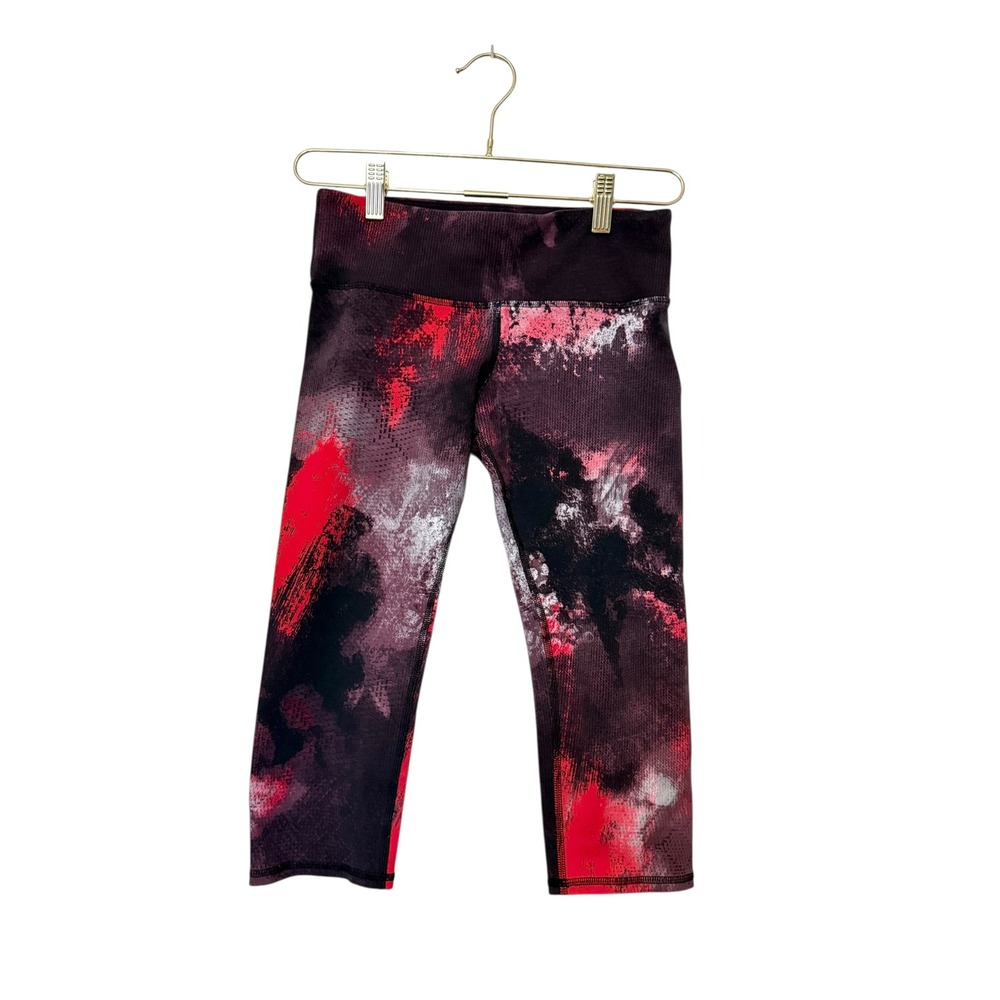 Alo Yoga Abstract Print Capri Leggings Activewear Women M Ruby Red Smoke